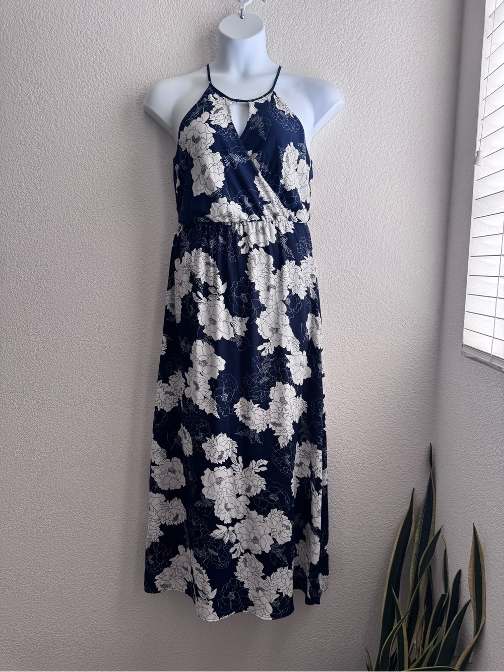 Everly Navy and White Floral Halter Maxi Dress